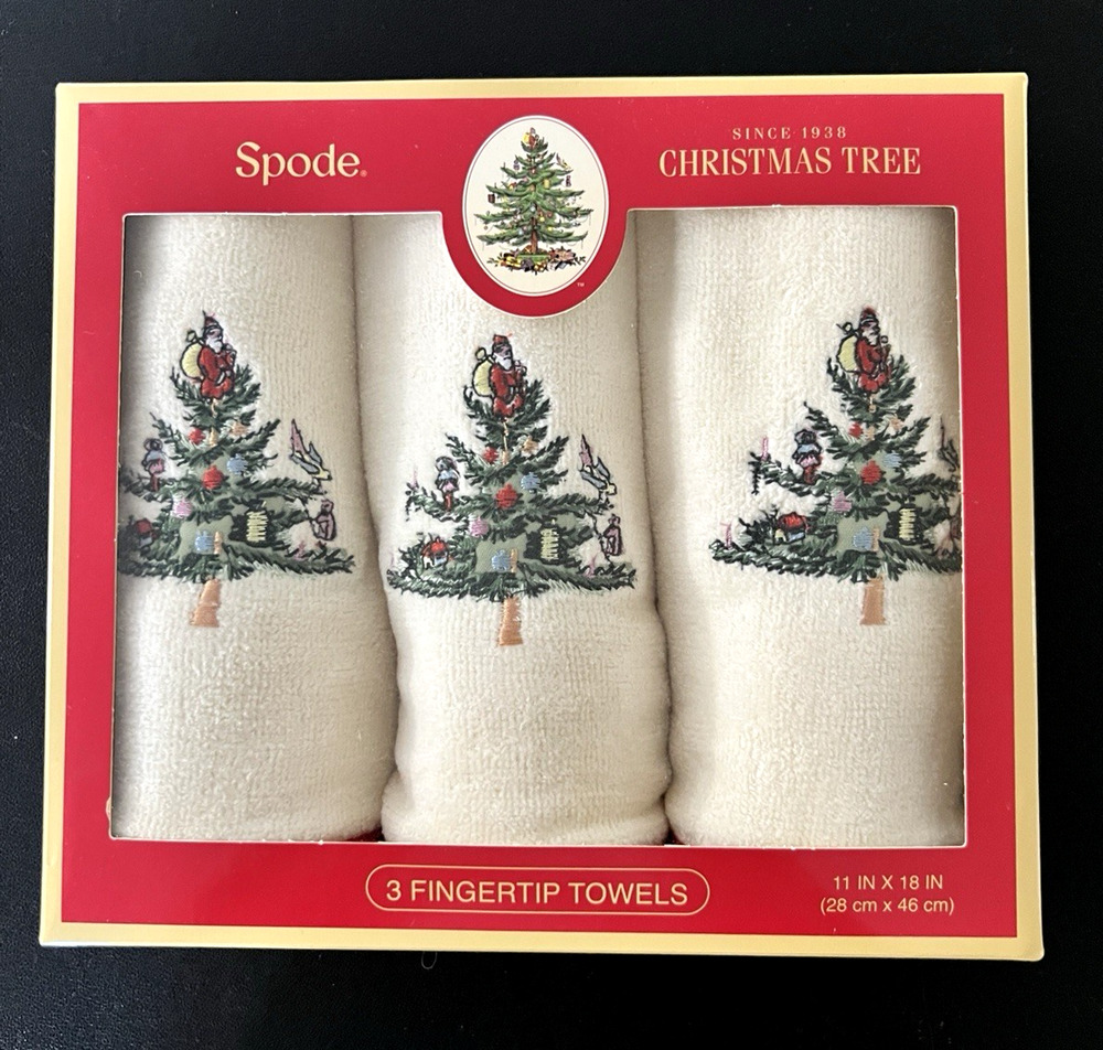Spode Christmas Tree Fingertip Towels Set of 3 Avanti Linens NIB NEW 11 x 18